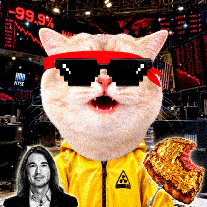 Cream Vrax in pixel shades and a hazmat suit on a crashing trading floor